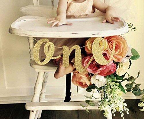 1st Birthday Baby Party Decoration High Chair Glitter Gold ONE Banner