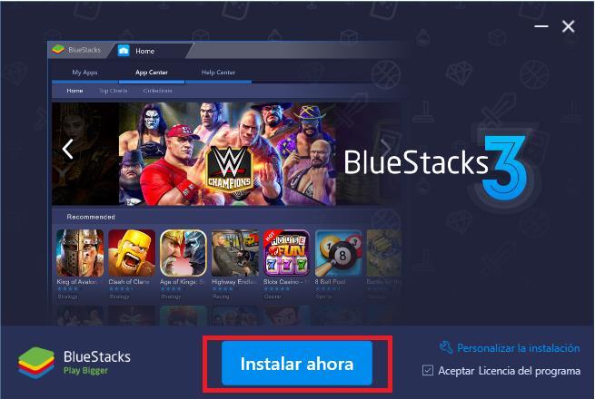 Instalar ahora Bluestacks