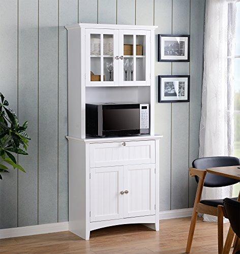 American Furniture Classics Home and Office Buffet and Hutch with Framed Glass Doors and Drawer, Large, White
