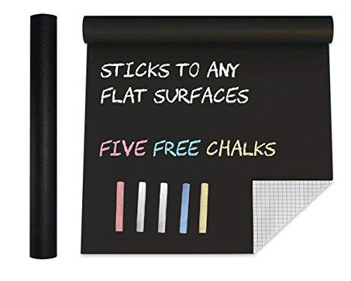 Extra Large Chalkboard Contact Paper Vinyl Wall Decal Poster (6.5 Feet) Blackboard Roll Adhesive Chalk Board Paint Alternative w/Bonus Chalks - Peel and Stick Black DIY Wallpaper Sizes 17.8" X 78.7"