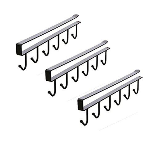 3Pcs Multifunction Nail Free 6×2 Hook Mug Holder Under Shelf Mug Hooks Rack Hanger Coffee Cup Holder,Tie Hooks,Keys hooks for Kitchen,Armoire,or Any 0.78-1inch Thickness ShelfBlack)