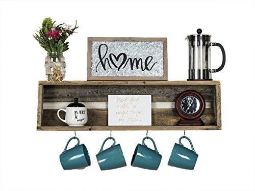 del Hutson Designs - Rustic Coffee Bar Floating Shelf, USA Handmade Reclaimed Wood (Barnwood