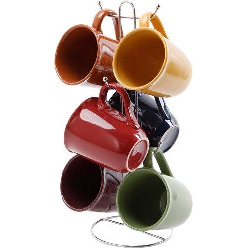 Gibson Contempo Hues 7 Piece 15-Ounce Mug Tree Set with 6 Assorted Colors