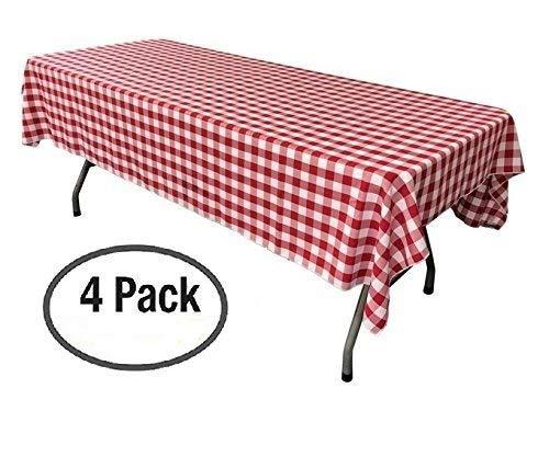 Pack of 4 Plastic Red and White Checkered Tablecloths - 4 Pack - Picnic Table Covers