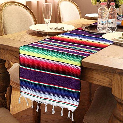 OurWarm 14 x 84 inch Mexican Serape Table Runner for Mexican Party Wedding Decorations, Fringe Cotton Table Runner