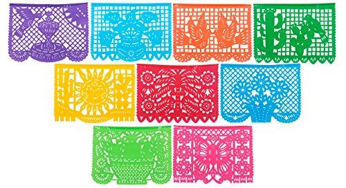 Paper Full of Wishes "Festival Mexicano Large Plastic Papel Picado Banner, 9 Multi-Colored Panels 15 feet Long