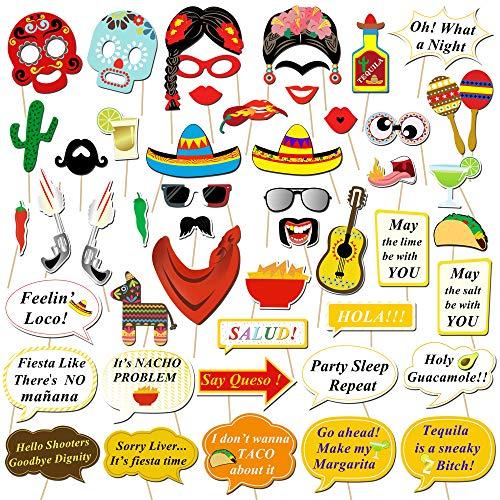 Mexican Fiesta Photo Booth Props, Konsait Funny Photo Booth Selfie Props for Mexican Birthday Wedding Bachelorette Fiesta Themed Party Favors Supplies Decorations (50 Count)