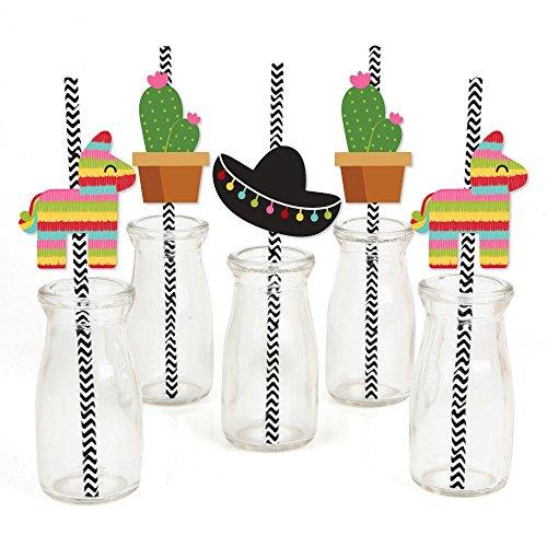 Lets Fiesta - Paper Straw Decor - Mexican Fiesta Party Striped Decorative Straws - Set of 24