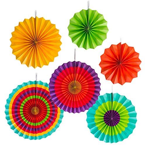 Super Z Outlet Fiesta Colorful Paper Fans Round Wheel Disc Southwestern Pattern Design for Party, Event, Home Decoration (Set of 6)