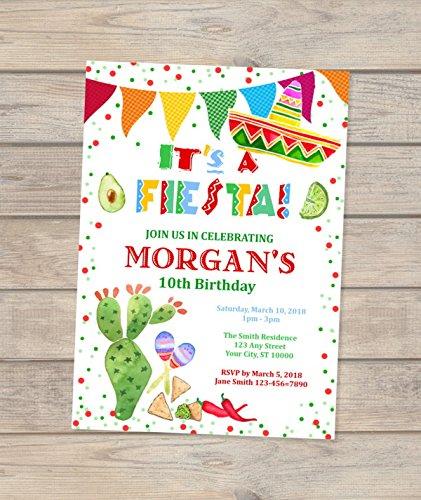 Fiesta Birthday Invitation, Custom Mexican Theme Birthday Party Invitations, Sombrero, Cactus, Fiesta Invitations