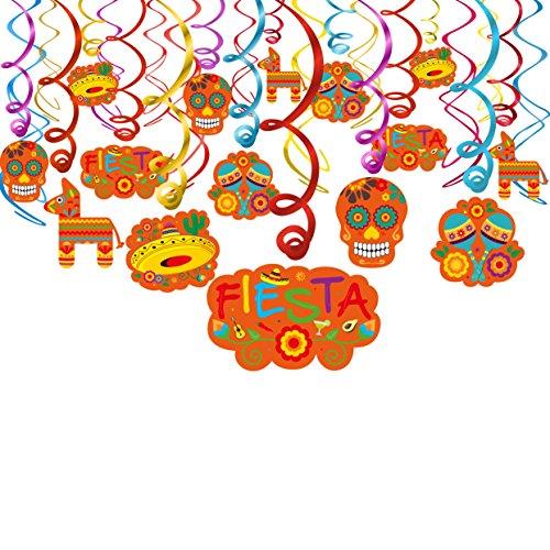 Konsait Mexican Party Decoration Hanging Swirl Fiesta Cinco de Mayo Party Foil Swirl Set for Mexican Birthday Carnival Party Decor Favor Supplies (30Pack)