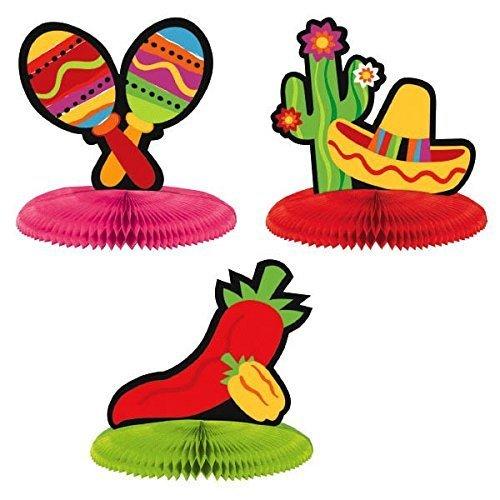 Amscan Fiesta Cinco de Mayo Assorted Mini Honeycomb Centerpiece Decoration (9 Piece), Multi Color, 7 x 5.5"