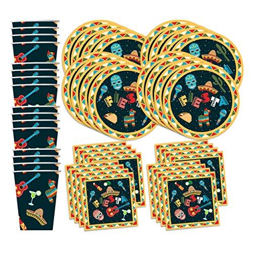 Mexican Fiesta Birthday Party Supplies Set Plates Napkins Cups Tableware Kit for 16