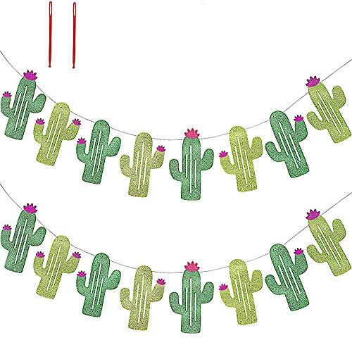 16 Pcs/15.6 (2 Pack) Fiesta Bachelorette Graduation Party Cactus Banner Garland Backgound String Cactus Glitter Green for Kids Birthday Summer Tropical Wedding Taco Cinco De Mayo Party Decor Favor