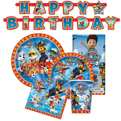 Paw Patrol Birthday Party Supplies - Tableware for 16 Guests + Decorations