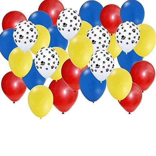 Amscan Paw Party Balloons, Paw Print, Red/Yellow/Blue, Set of 30