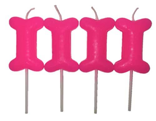 Pink Dog Birthday Candles 4 Pack Bone Shape