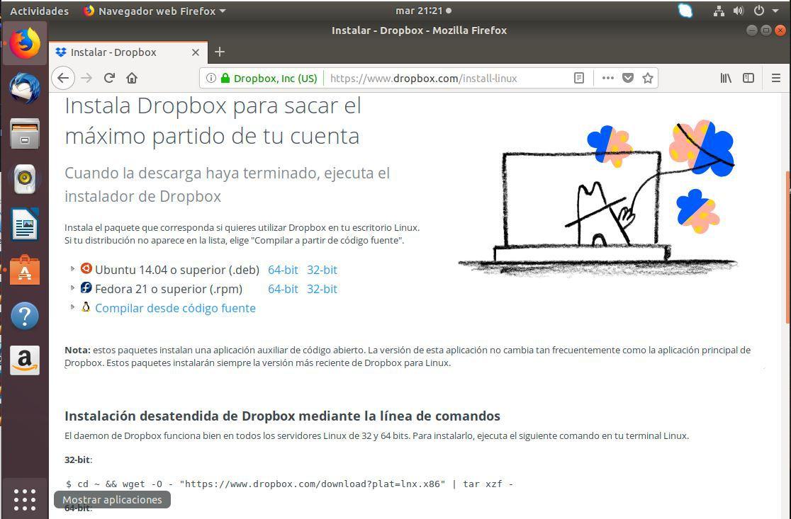 instalar dropbox en ubuntu 18.04 descarga