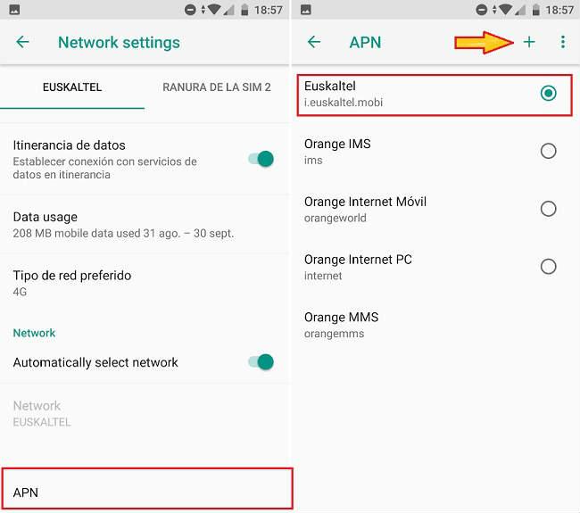 como configurar APN en el móvil