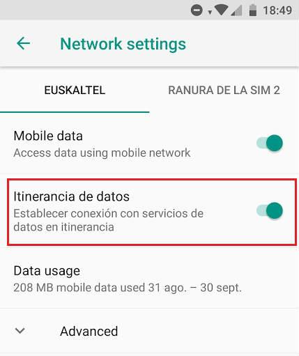 como activar el roaming o itinerancia de datos