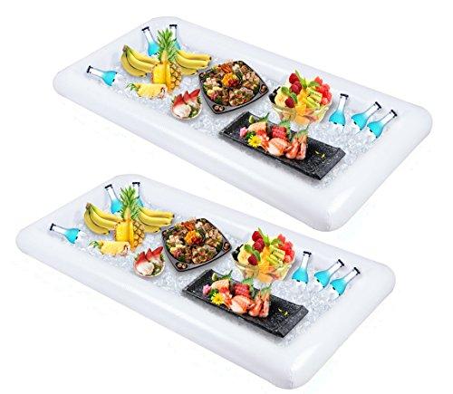 2 PCS Inflatable Serving/Salad Bar Tray Food Drink Holder -- BBQ Picnic Pool Party Buffet Luau Cooler,with a drain plug
