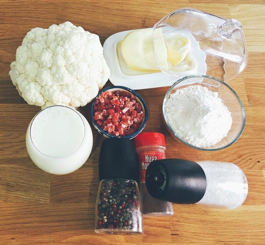 Ingredientes para cocinar coliflor con bechamel