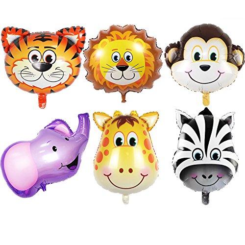 JUNGLE SAFARI ANIMALS BALLOONS - 6pcs 22 Inch Giant Zoo Animal Balloons Kit For Jungle Safari Animals Theme Birthday Party Decorations