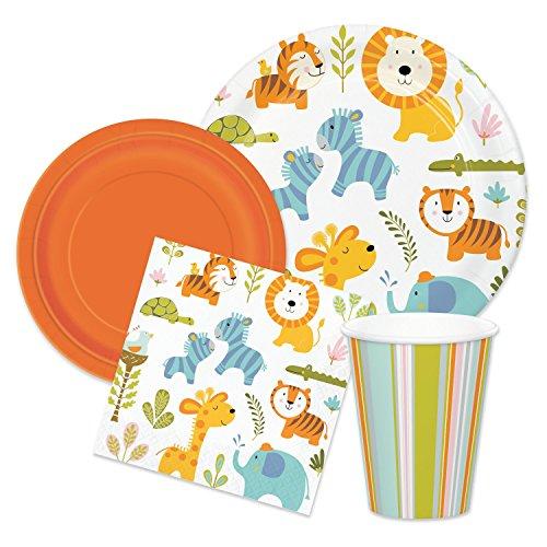 Wild Safari Animal Baby Shower Party Supplies - Tableware for 16