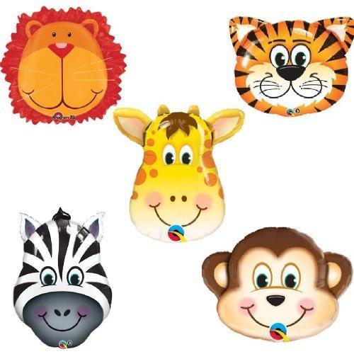 5pc JUNGLE ANIMALS BALLOONS birthday party decorations lion tiger monkey zebra