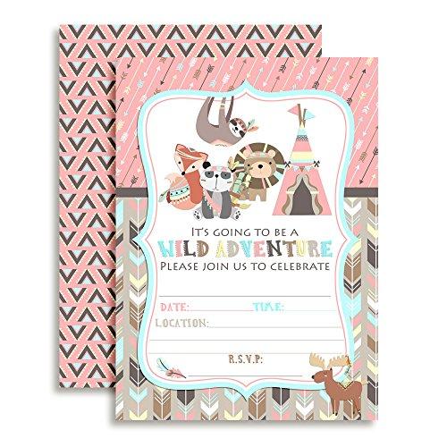 Wild Adventure Tribal Boho Girl Birthday Party Fill In Invitations set of 10
