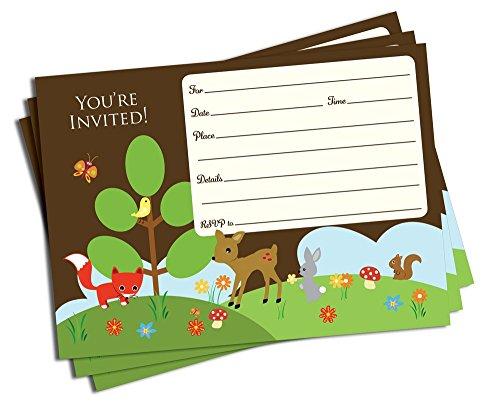 50 Trendy Woodland Forest Friends Invitations and Envelopes (Large Size 5x7) - Baby Shower - Birthday Party - Any Occasion - Fox Rabbit, Deer, Squirrel, Owl, Forest