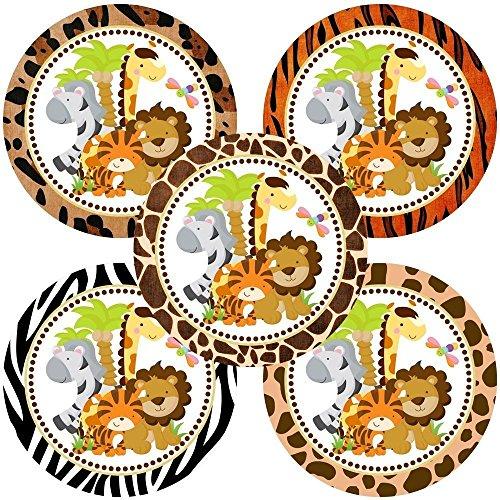 Jungle Safari Animals Sticker Labels - Boy Girl Party Birthday Baby Shower Favor Labels - Set of 50