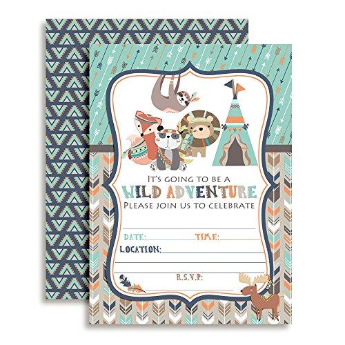 Wild Adventure Tribal Boho Boy Birthday Party Fill In Invitations set of 10
