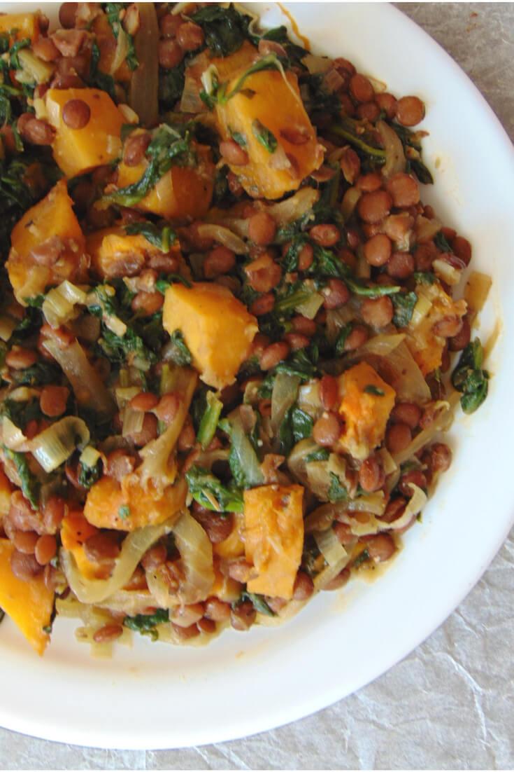 lentejas con calabaza y espinacas receta de otoño