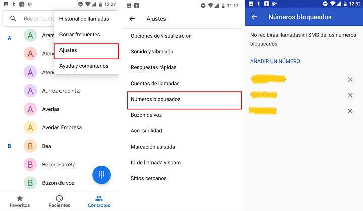 quitar un numero de la lista de bloqueados