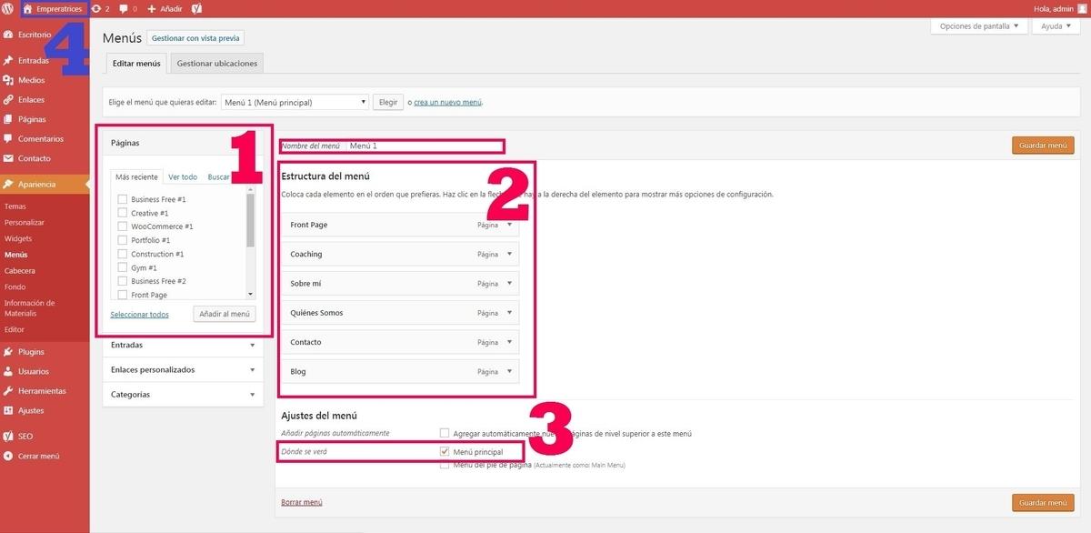 Crear el menú de navegación de WordPress