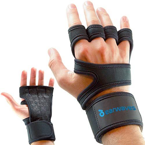Earwaves - Calleras Crossfit para hombre y mujer con muñequeras incorporadas. Ideales para Crossfit, Calistenia, Halterofilia, Cross-Training, Gimnasia, etc. Máxima protección con un agarre superior. (L)
