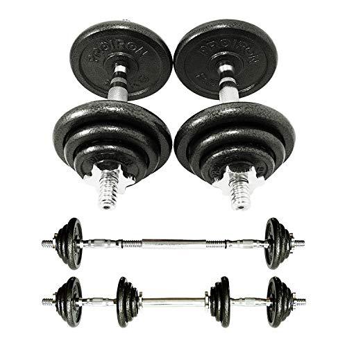 PROIRON Mancuernas ajustables 20kg conjunto para peso en manos con pesas barra y discos, convertido en cómoda y perfecta haltera para culturismo, aptitud, halterofilia, ejercicios de gimnasio doméstico, banco de pesas