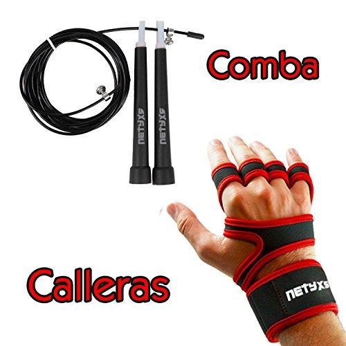 Set Comba de Velocidad + Calleras Crossfit para Entrenamiento Funcional y Deportes de Fuerza con Barra en el Gimnasio, Box o al Aire Libre