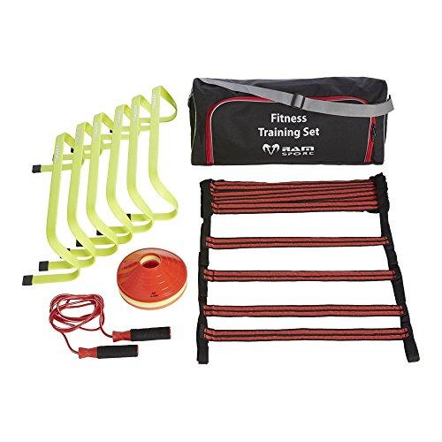 Fitness y entrenamiento conjunto – perfecto para entrenamiento personal, ejercicio y de fuerza – equipos de gimnasio en casa Fitness – Incluye 6 x obstáculos, 1 x Tela Escalera de agilidad, 20 x conos, 1 x cuerda de saltar, se envía en Bolsa