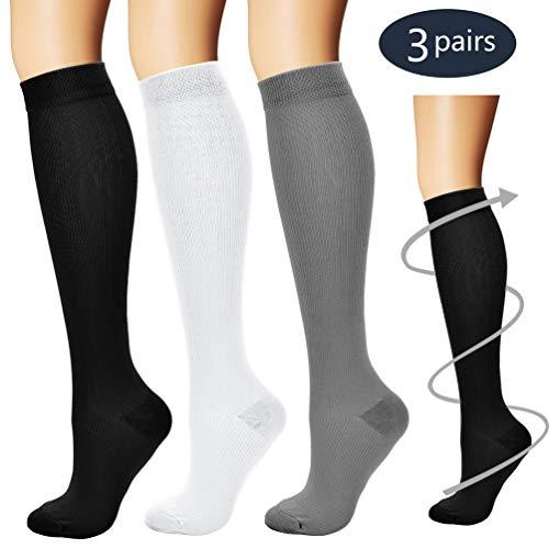 BLUETREE Compression Socks,(3 pairs) Compression Sock for Women & Men,Best Medical, Nursing, for Running, Athletic, Edema, Varicose Veins., Assorted, Small/Medium