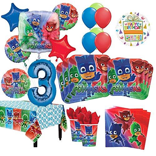 PJ Masks 3rd Birthday Party Supplies 8 Guest Kit and Balloon Bouquet Decorations