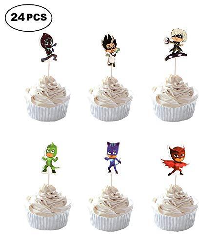 SUYEPER 24 PCS PJ Mask Cupcake Toppers For Birthday Party Decoration Supplies