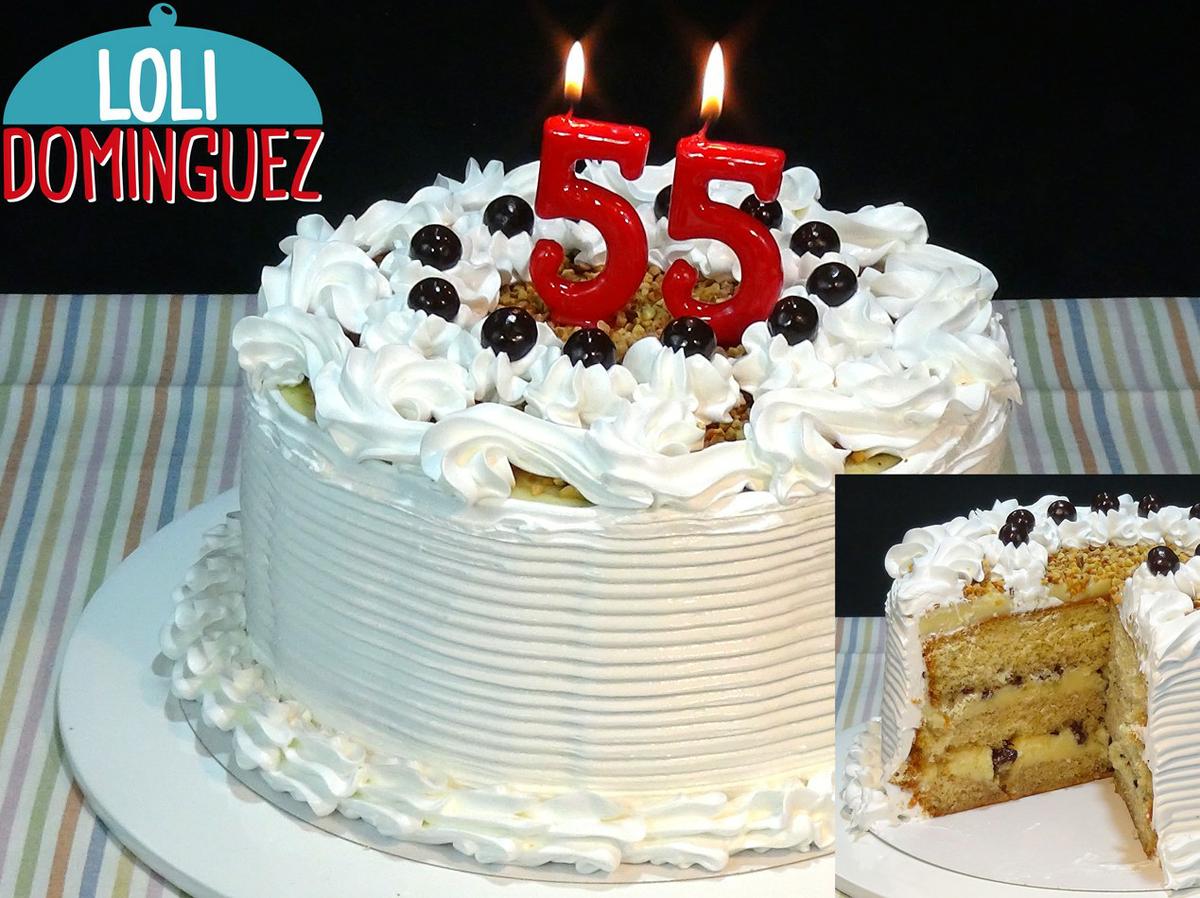 Tarta de cumpleaños de Loli, con crema pastelera, merengue Italiano y un bizcocho genovés facilísimo de hacer