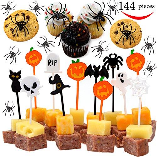 JOYIN 144 Pieces Spider Ring Cupcake Toppers and Halloween Appetizer Picks for Halloween Party Supplies Halloween Party Cupcake Decorations Halloween Food