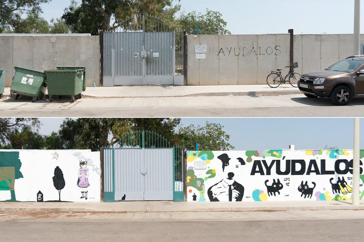 renovando la protectora de animales, muro de entrada