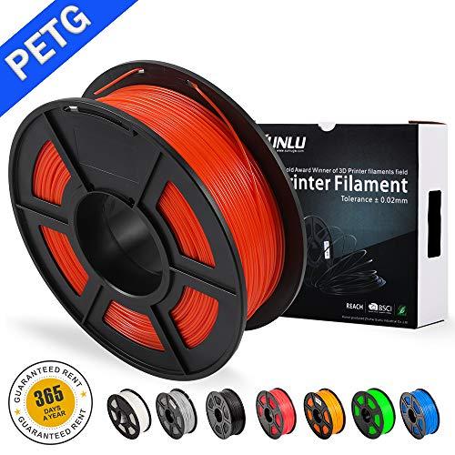 SUNLU impresora 3D filamento rojo PETG, rojo PETG filamento 1.75 mm, bajo olor precisión dimensional +/- 0.02 mm filamento de impresión 3D, 2.2 LBS (1 kg) carrete impresora 3D filamento para impresoras 3D y bolígrafos 3D, rojo