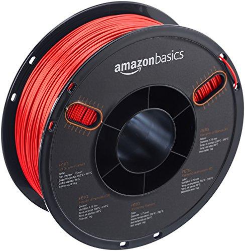 AmazonBasics – Filamento de PETG para impresora 3D, 1,75 mm, Rojo, bobina de 1 kg