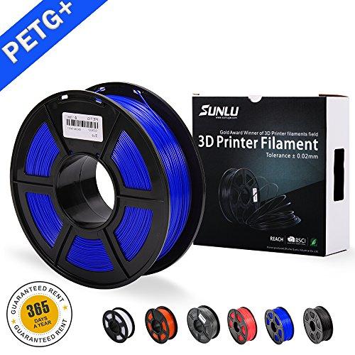 SUNLU PETG Filamento 3D 1.75mm 1KG (2.2lb), Filamento de impresora PETG 3D, Precisión dimensional +/- 0.02 mm, 1 kg Carrete, 1.75 mm, PETG azul