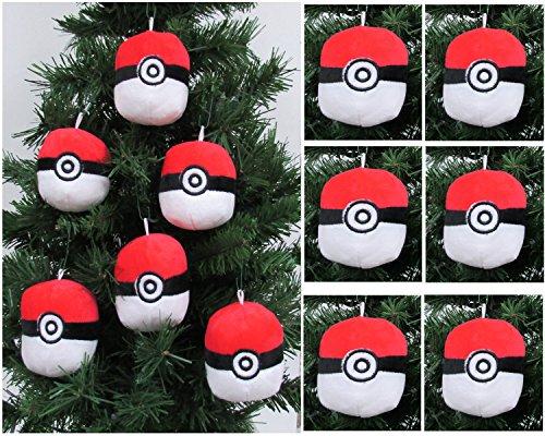POKEMON Catcher - 6 Piece Poké Ball Plush Christmas Tree Ornament Set Featuring 6 Red Poké Balls - Averages 3" Round